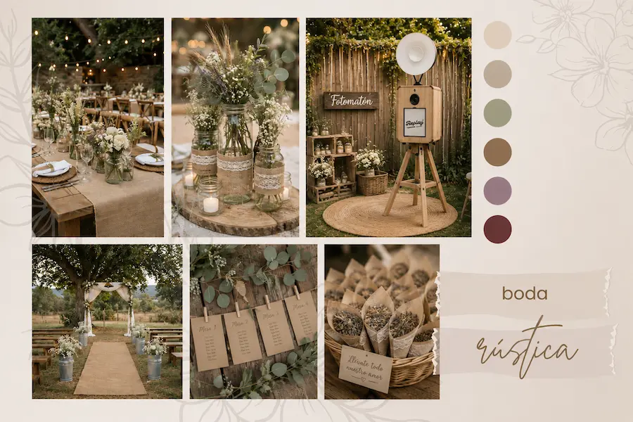 paleta colores decoracion boda rustica